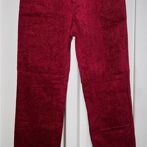 Lauren Ralph Lauren Paisley Velvet Pants Sz 10 Petite Burgundy